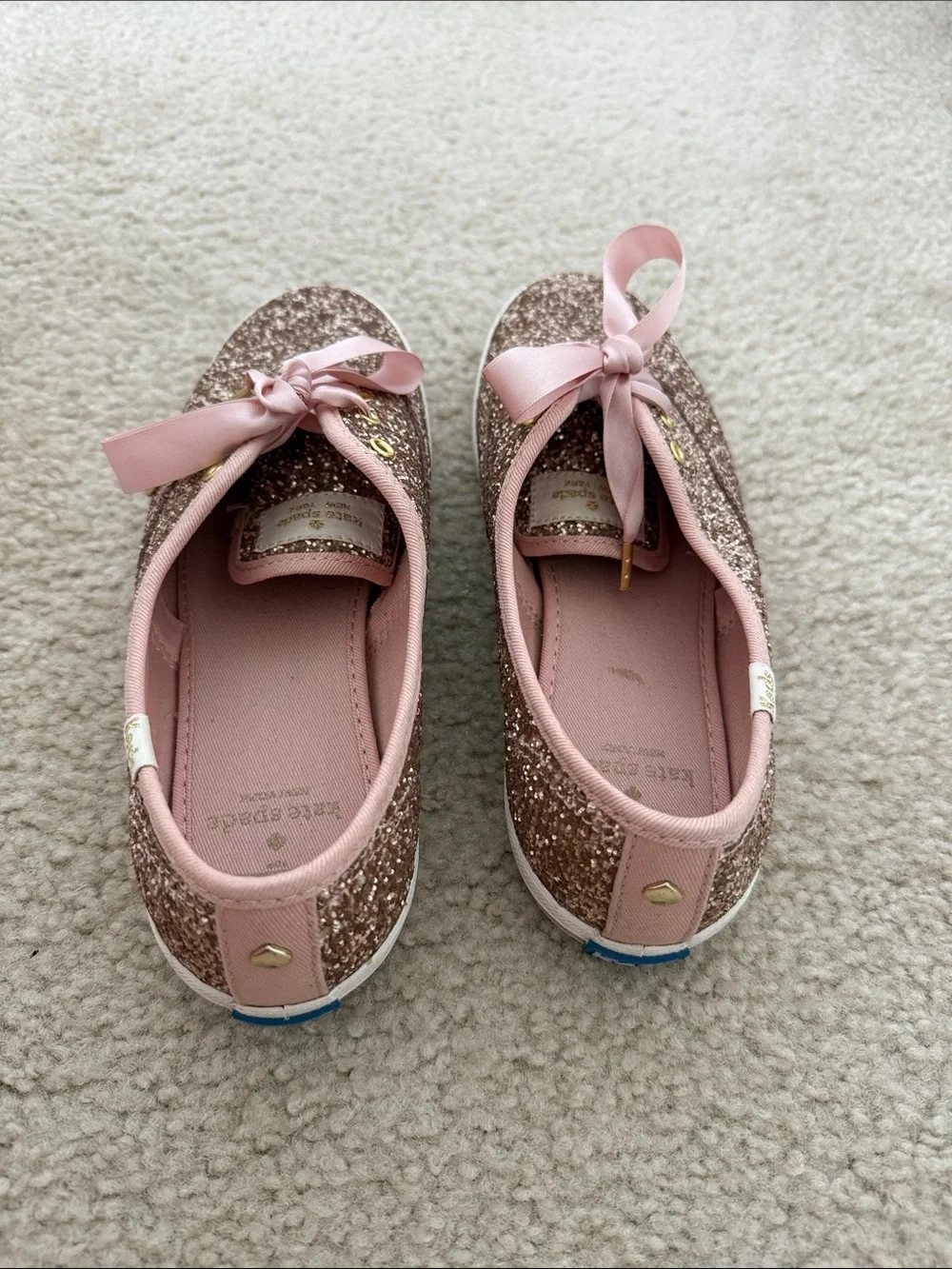 Glitter Satin Lace-Up Women's Sneaker - Rose Gold Pink - Picture 6 of 8